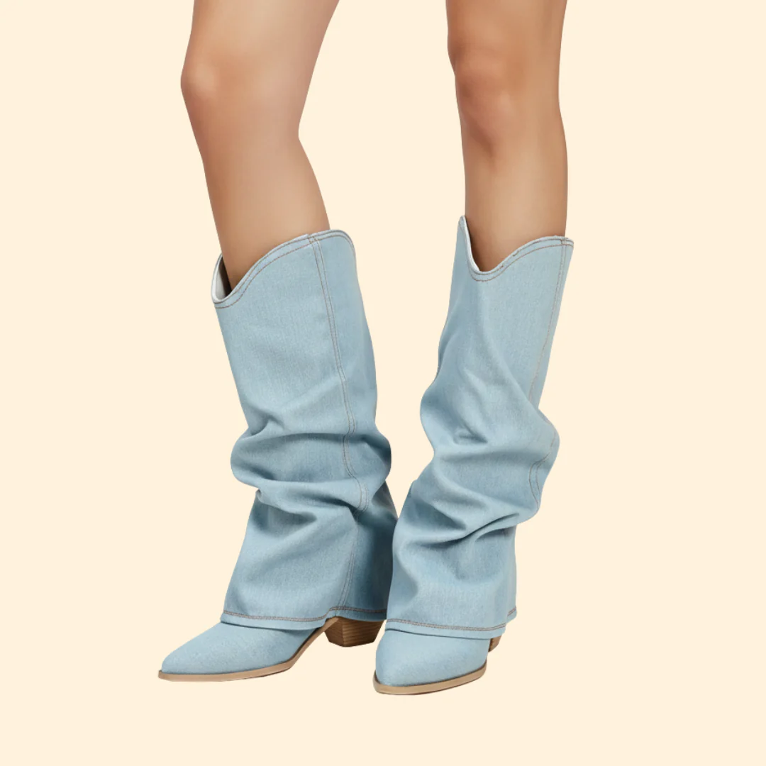 Women’s Denim Boots with Western Stitching - Image 4