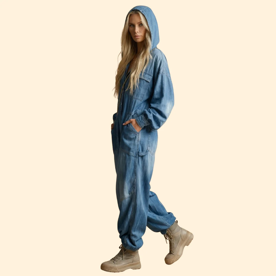 Women’s Denim Jumpsuit with Hood - Image 4