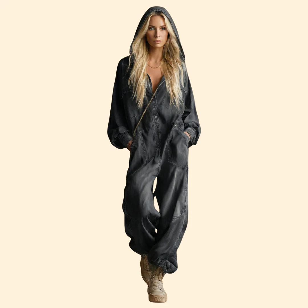 Women’s Denim Jumpsuit with Hood - Image 8