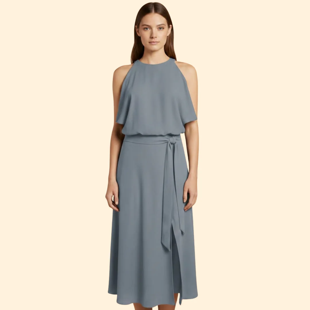 Women’s Draped Dress with Slit - Image 6