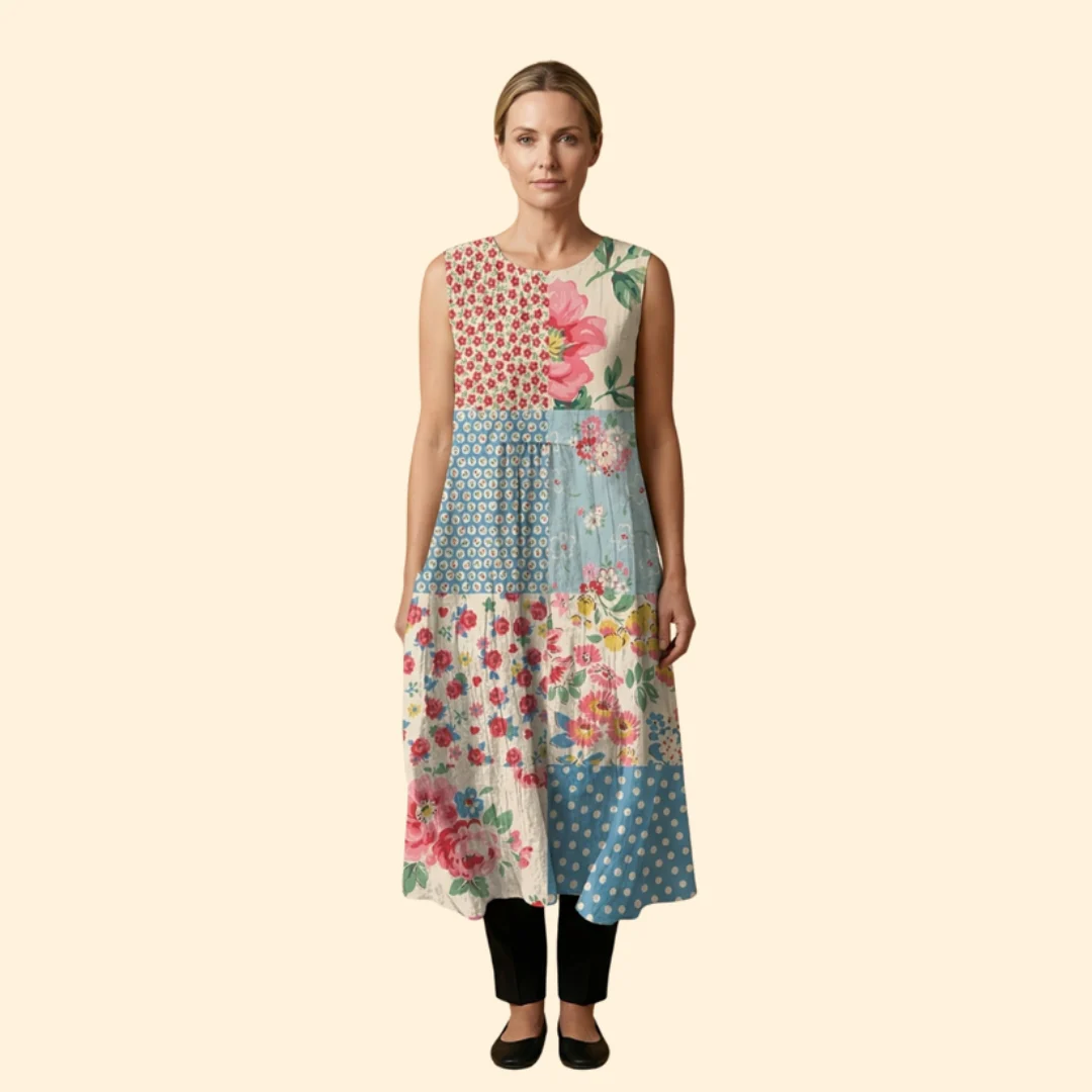 Women’s Dress with Floral Patchwork - Image 2