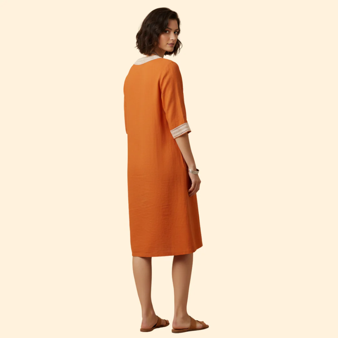 Women's Dress with V-Neck and Crochet Trim - Image 4