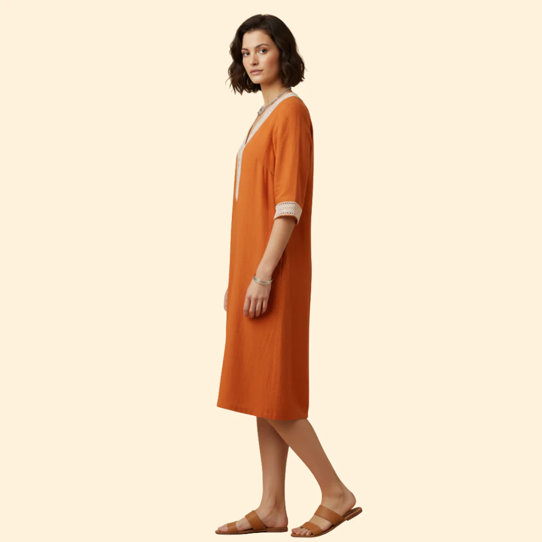 Women's Dress with V-Neck and Crochet Trim - Image 5