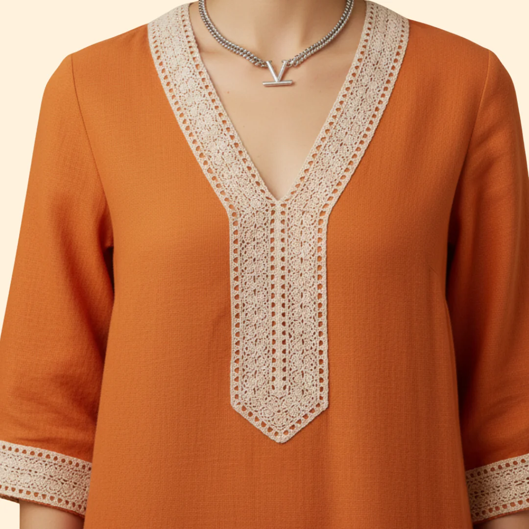 Women's Dress with V-Neck and Crochet Trim - Image 6
