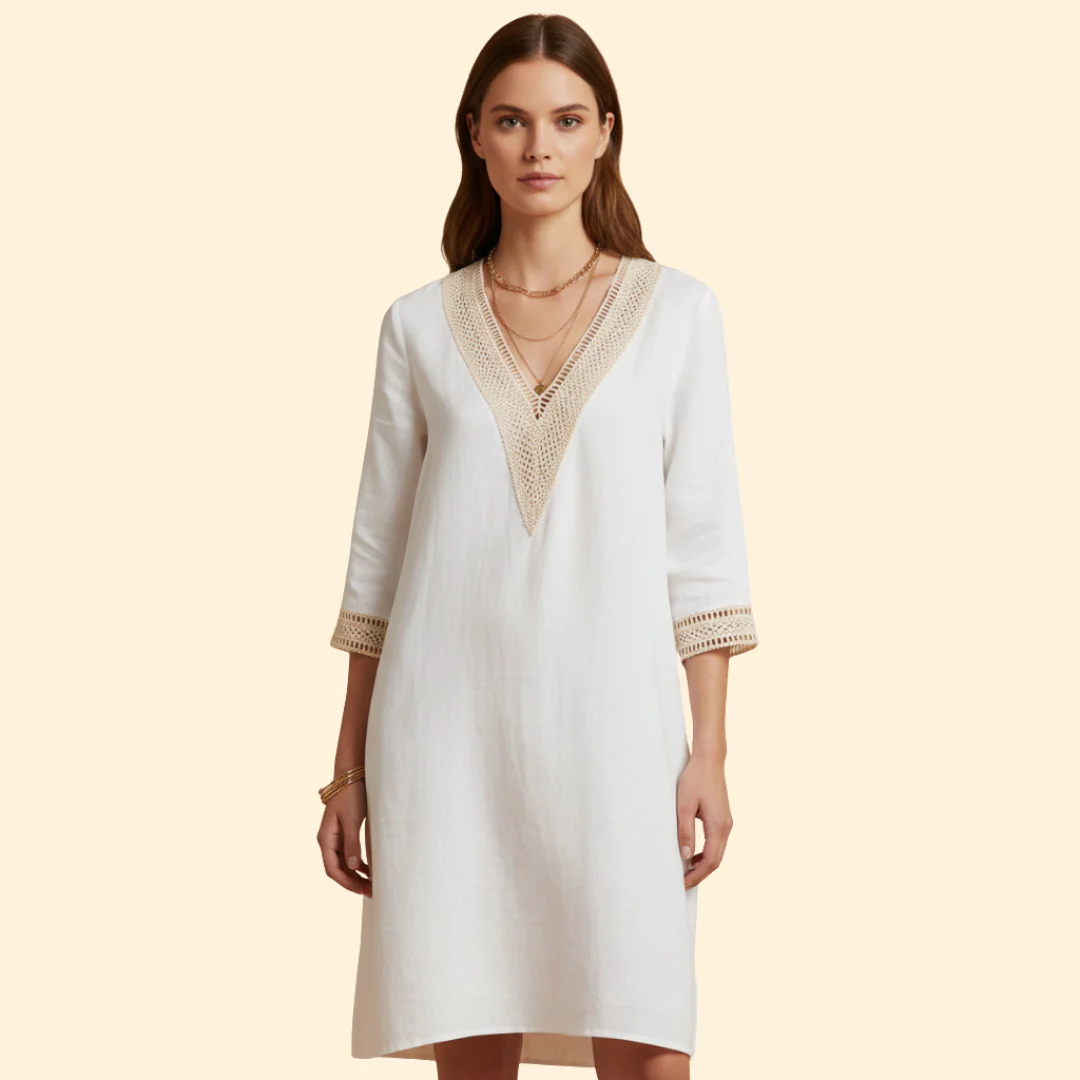 Women's Dress with V-Neck and Crochet Trim - Image 7