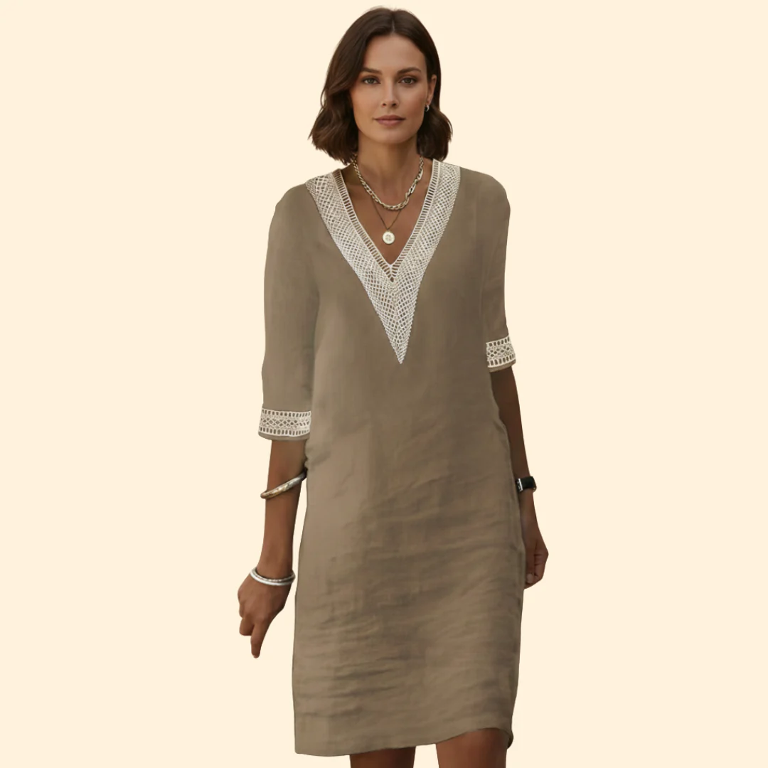 Women's Dress with V-Neck and Crochet Trim - Image 9