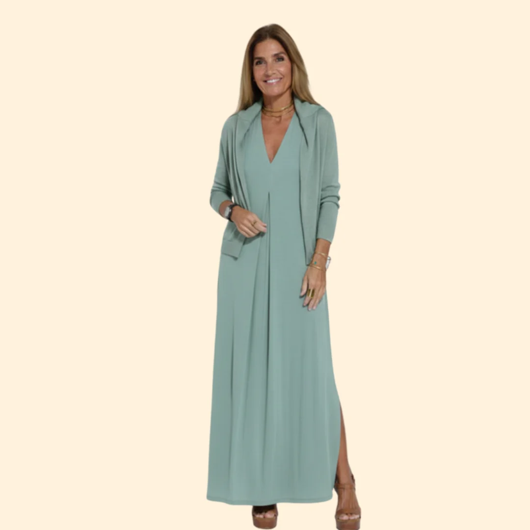 Women’s Elegant Dress and Vest Set with Pleated Design - Image 12