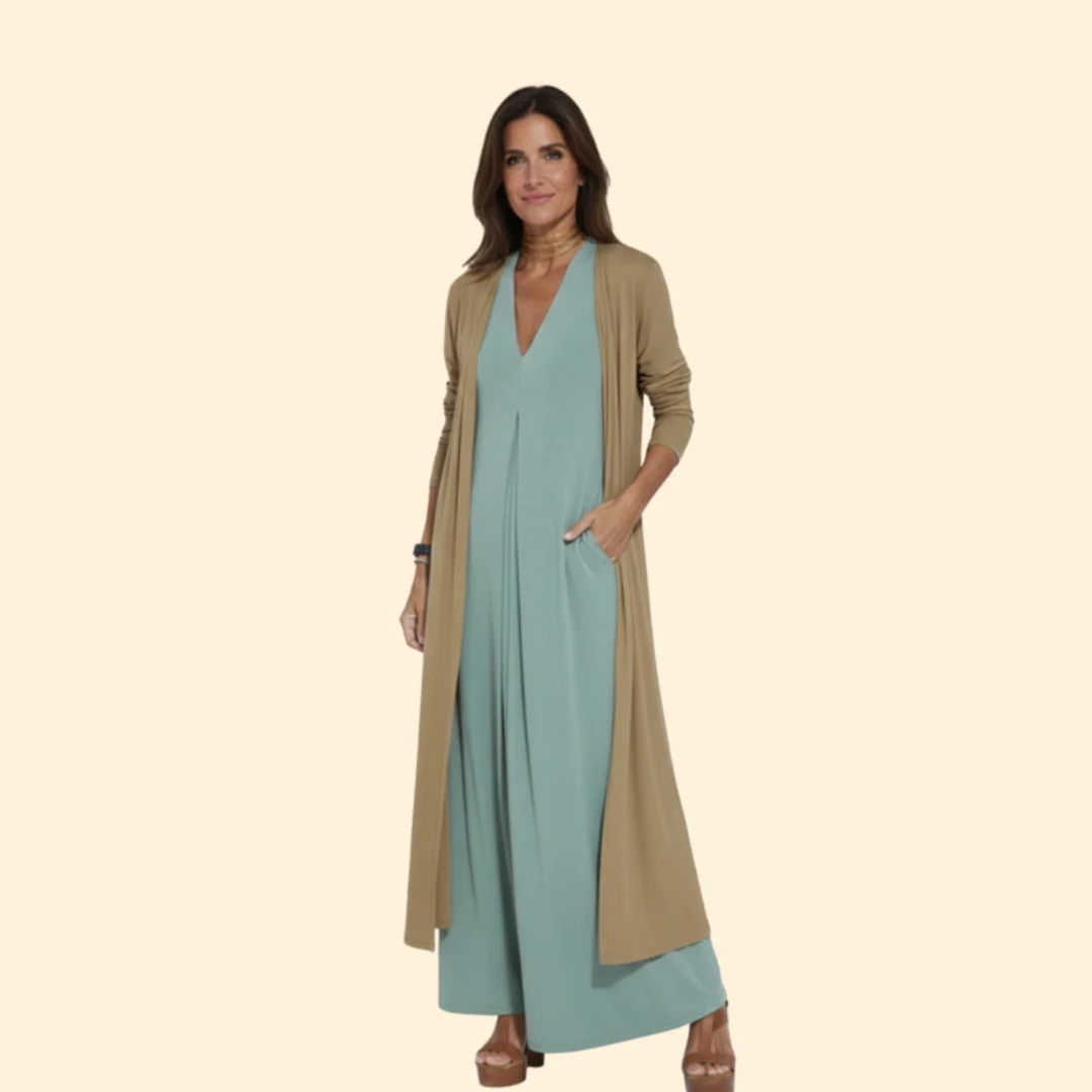 Women’s Elegant Dress and Vest Set with Pleated Design - Image 6