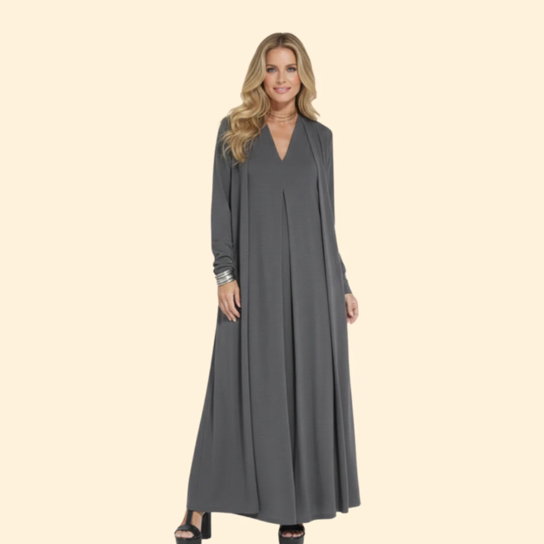 Women’s Elegant Dress and Vest Set with Pleated Design - Image 9