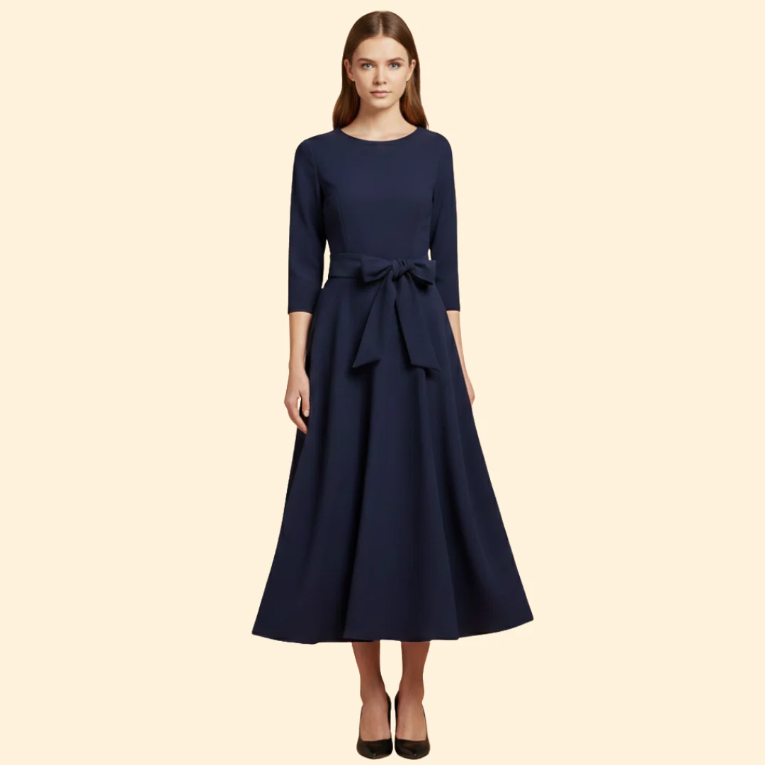 Women’s Elegant Dress with Tie Waist - Image 2