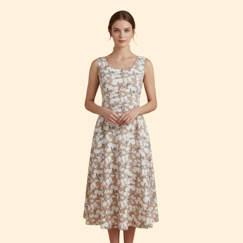 Women's Elegant Floral Midi Dress - Image 2