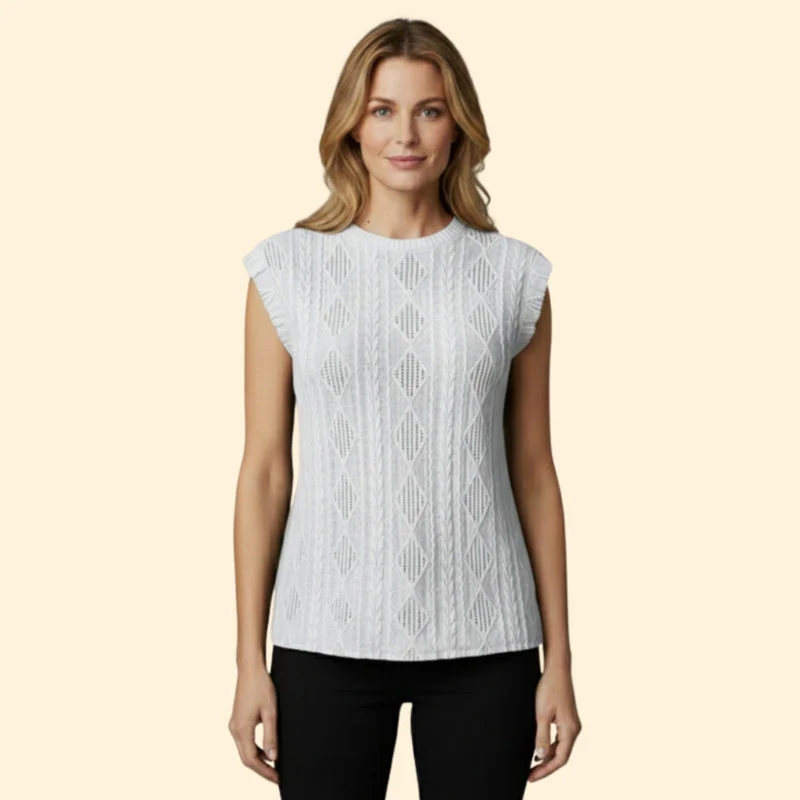 Women's Elegant Jacquard Lace Detail T-Shirt - Image 6