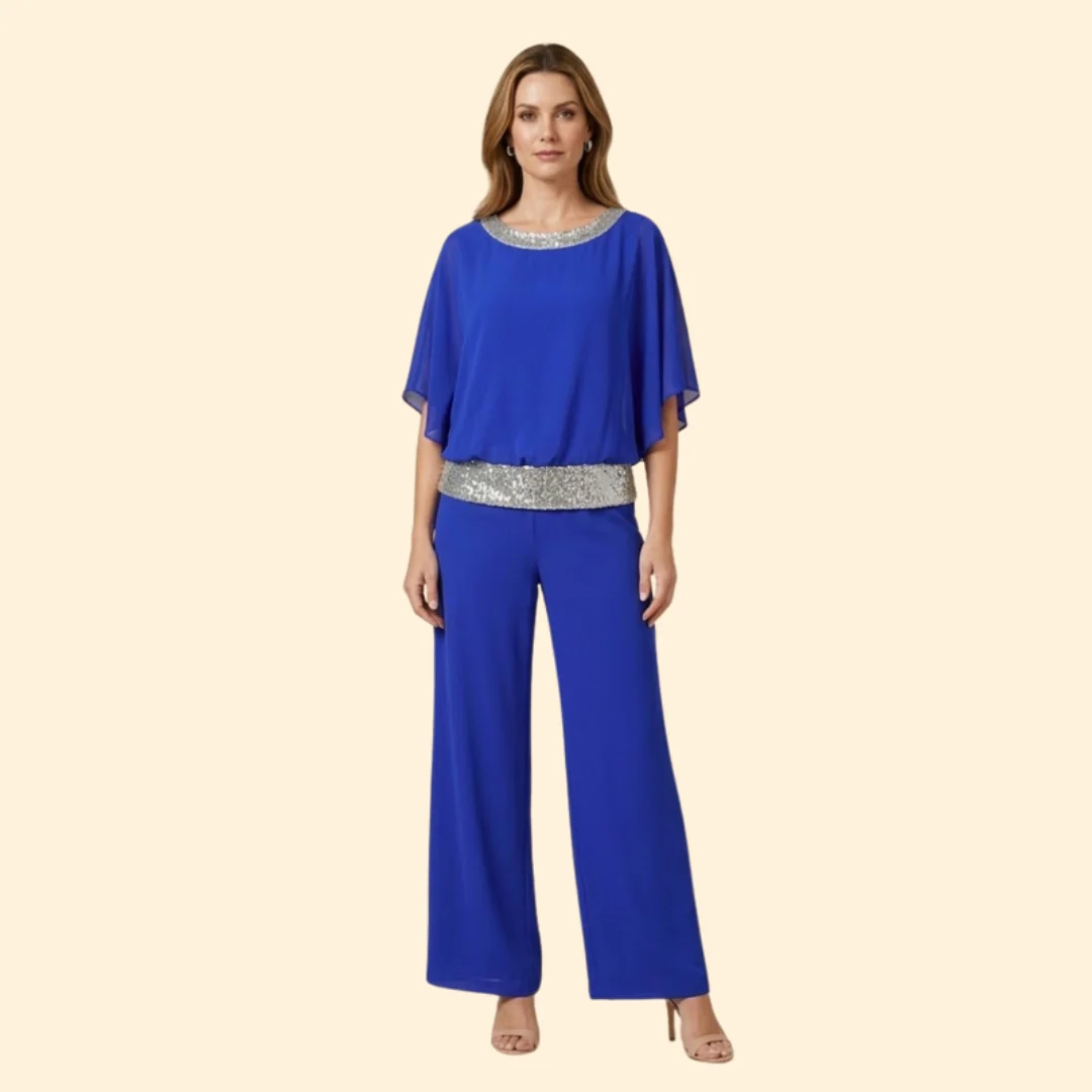 Women’s Elegant Sequin-Accented Top and Trousers Set - Image 2