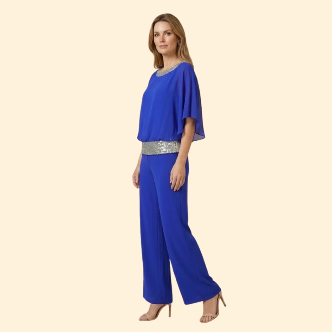 Women’s Elegant Sequin-Accented Top and Trousers Set - Image 3
