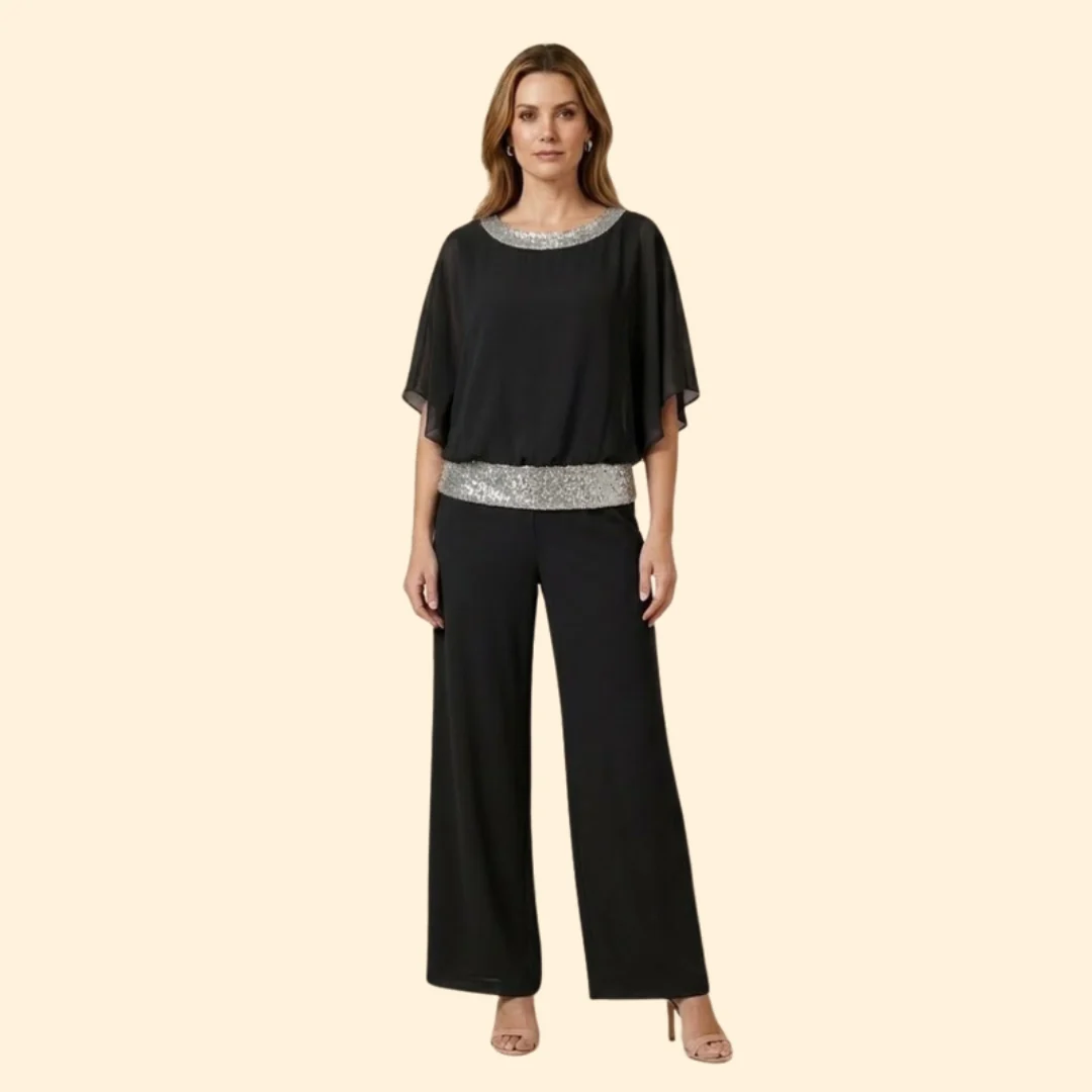 Women’s Elegant Sequin-Accented Top and Trousers Set - Image 9