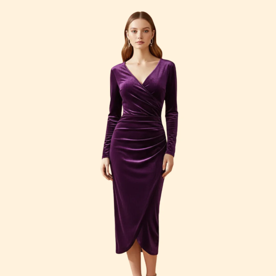 Women's Elegant Velvet Wrap Dress - Image 2