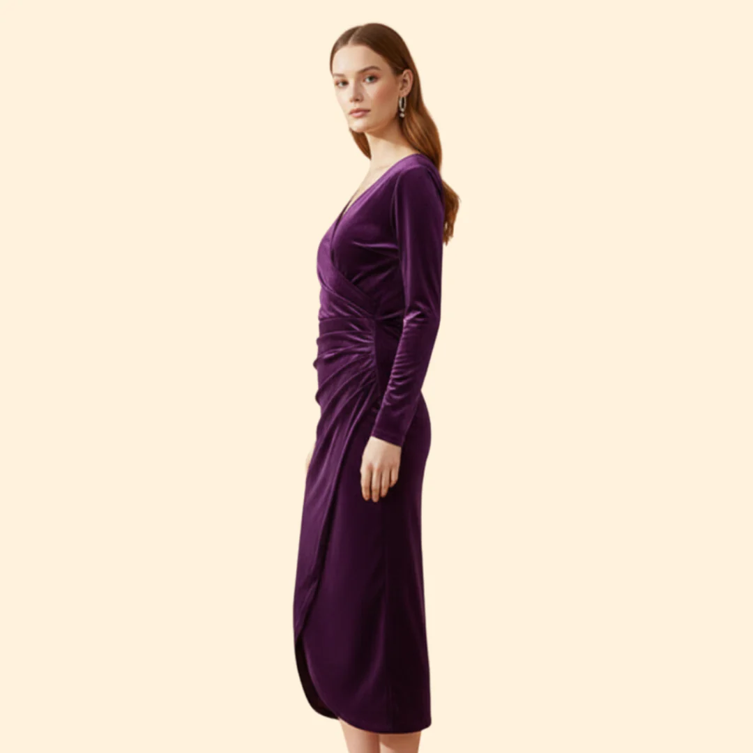 Women's Elegant Velvet Wrap Dress - Image 5