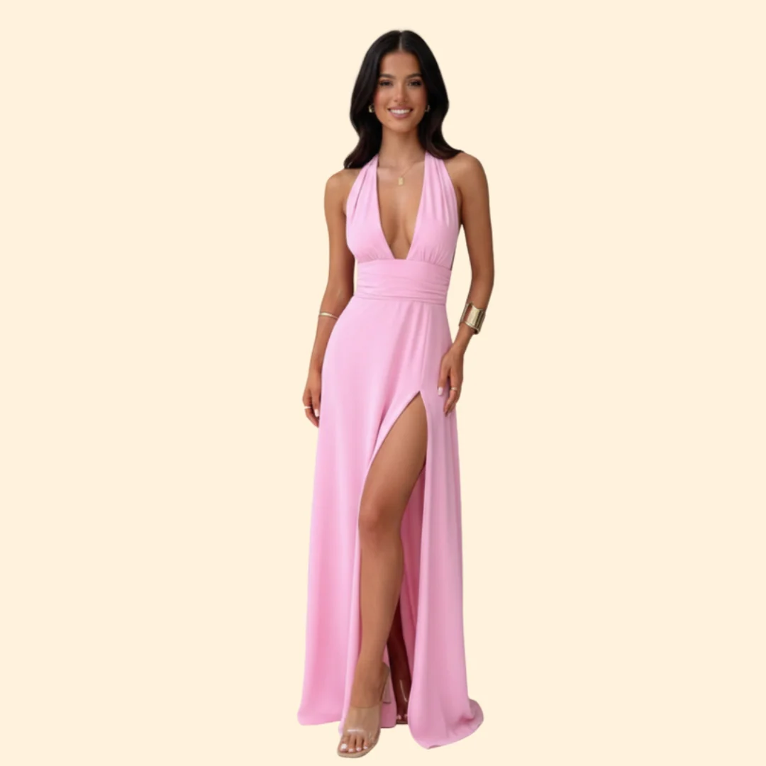 Women’s Evening Dress with Deep V Neck - Image 2