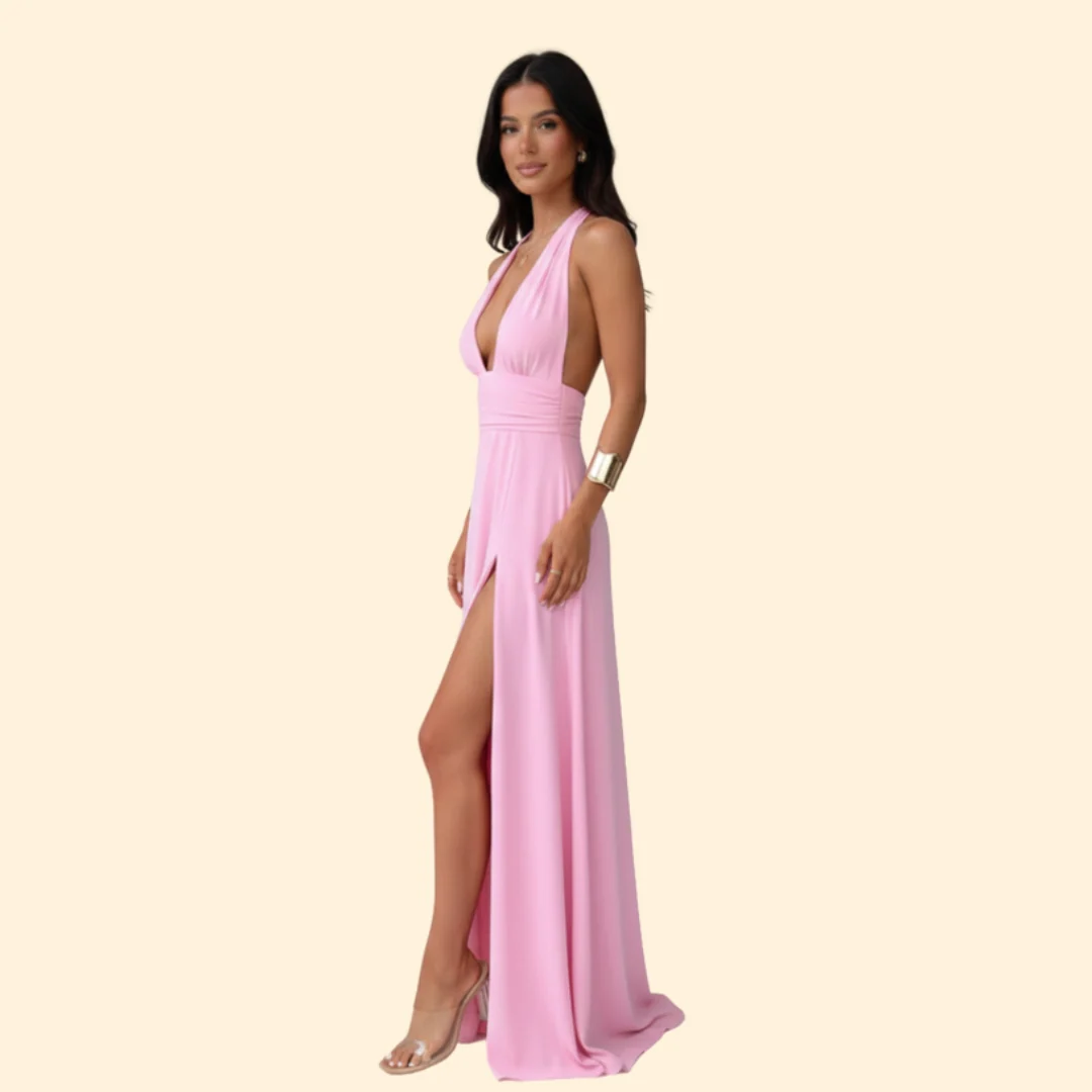 Women’s Evening Dress with Deep V Neck - Image 3