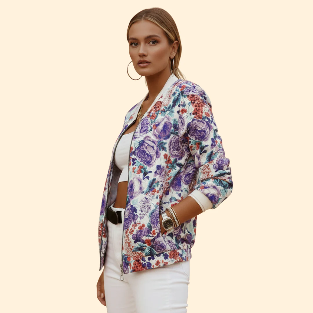 Women’s Fashion Bomber Jacket with Floral Print Design - Image 5