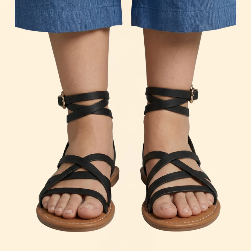 Women’s Flat Sandals with Ankle Buckle - Image 3