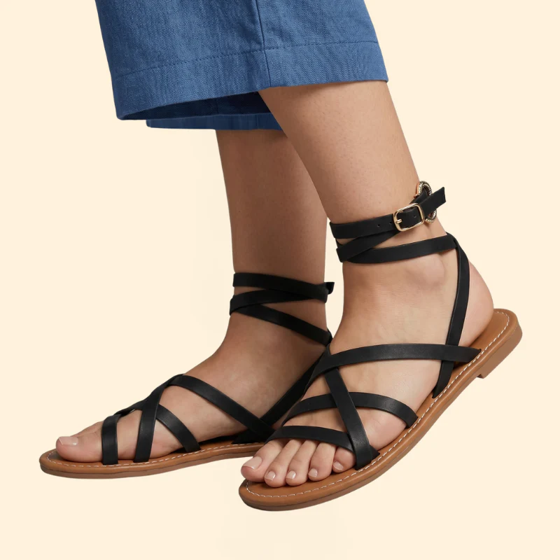 Women’s Flat Sandals with Ankle Buckle - Image 4