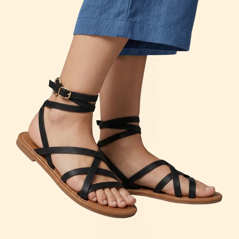 Women’s Flat Sandals with Ankle Buckle - Image 5
