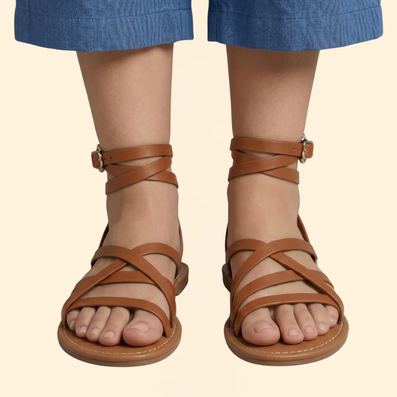 Women’s Flat Sandals with Ankle Buckle - Image 7