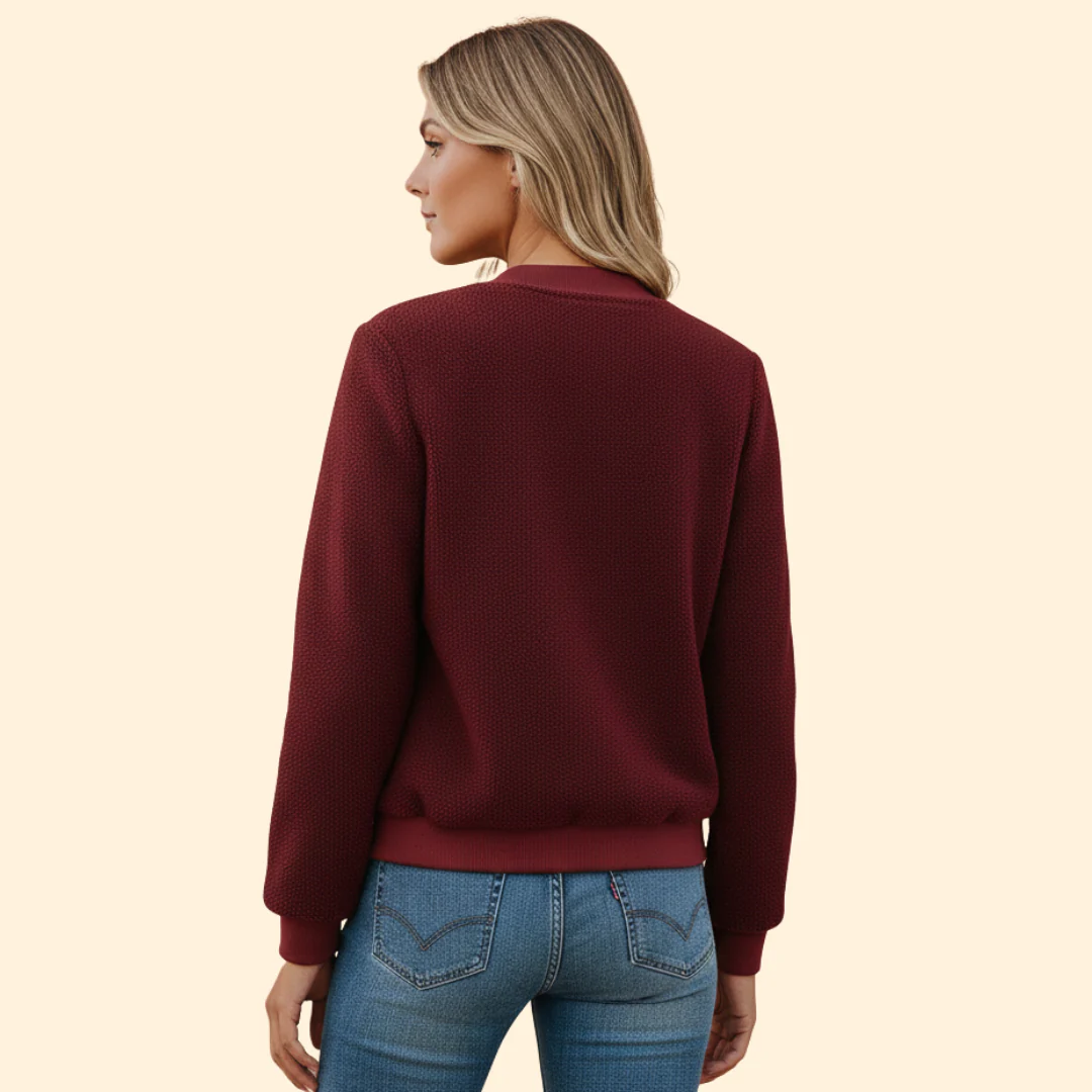 Women’s Fleece Bomber Jacket with Stand-Up Collar - Image 3