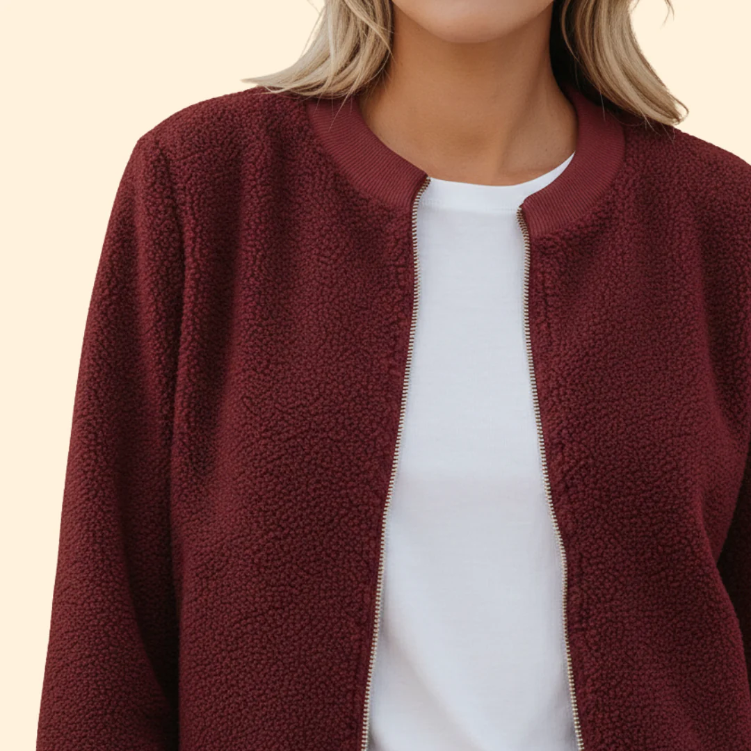Women’s Fleece Bomber Jacket with Stand-Up Collar - Image 4