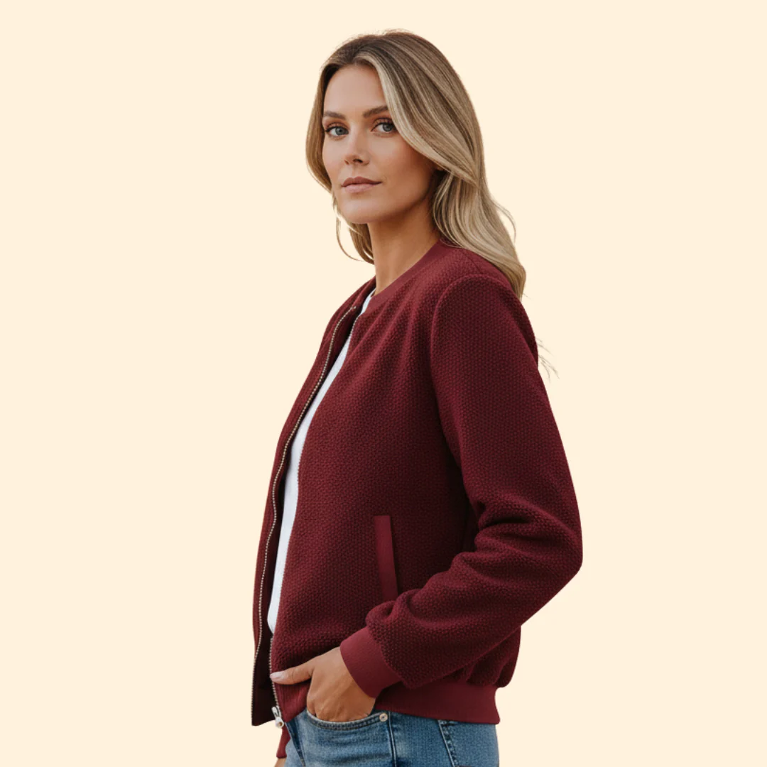 Women’s Fleece Bomber Jacket with Stand-Up Collar - Image 5