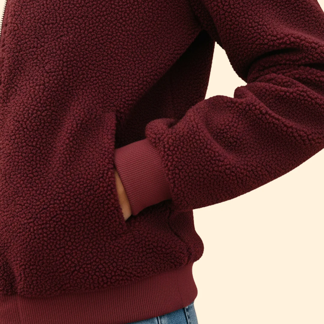 Women’s Fleece Bomber Jacket with Stand-Up Collar - Image 6