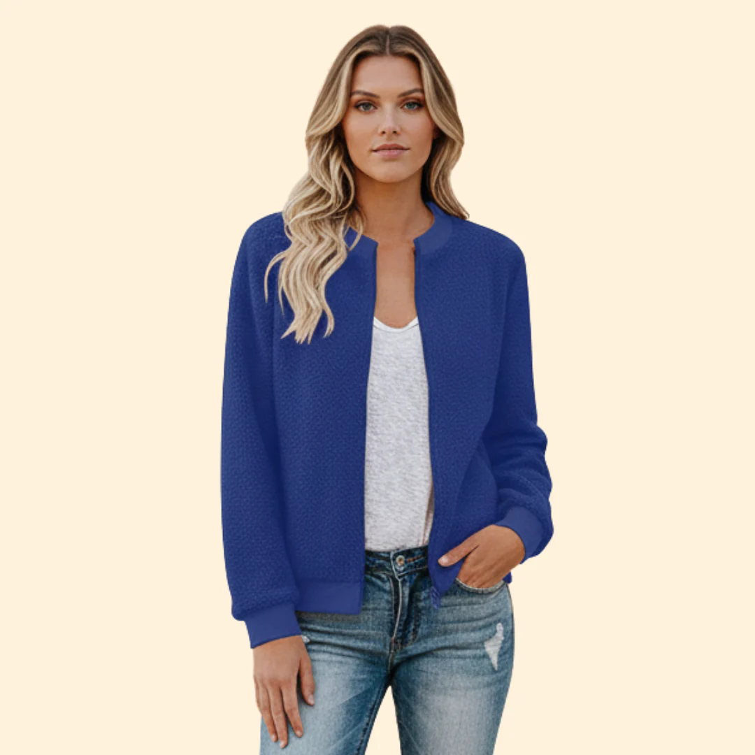 Women’s Fleece Bomber Jacket with Stand-Up Collar - Image 7