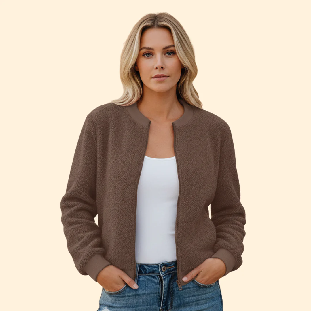 Women’s Fleece Bomber Jacket with Stand-Up Collar - Image 8