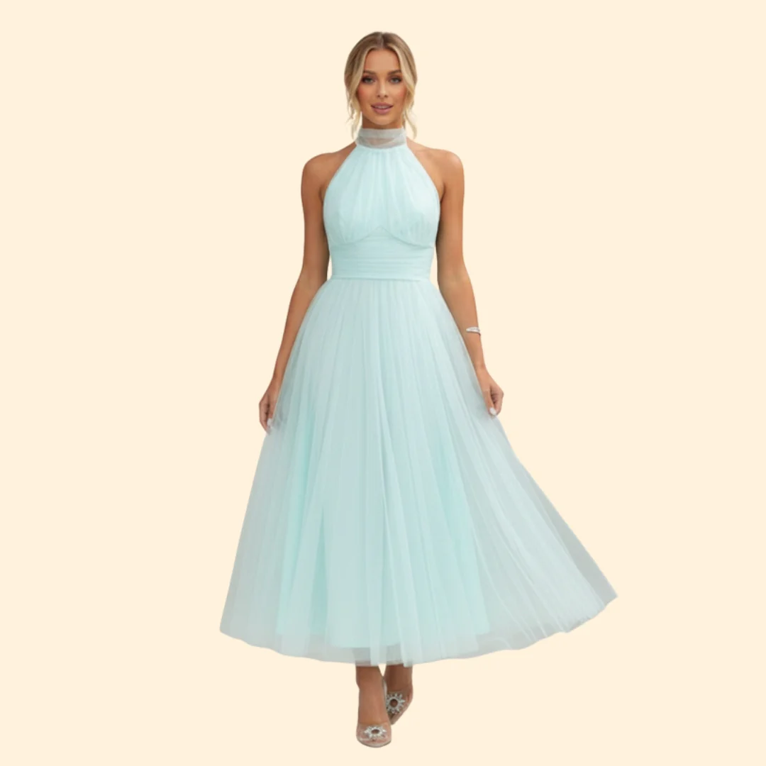 Women’s Floor-Length Tulle Dress with Halter Design - Image 10