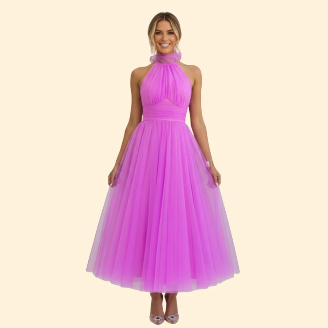 Women’s Floor-Length Tulle Dress with Halter Design - Image 2
