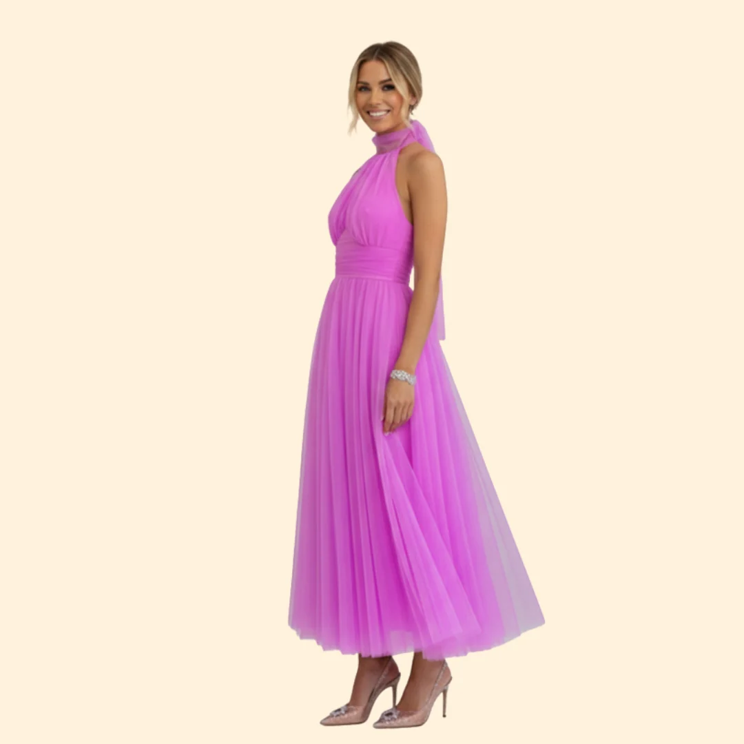 Women’s Floor-Length Tulle Dress with Halter Design - Image 3