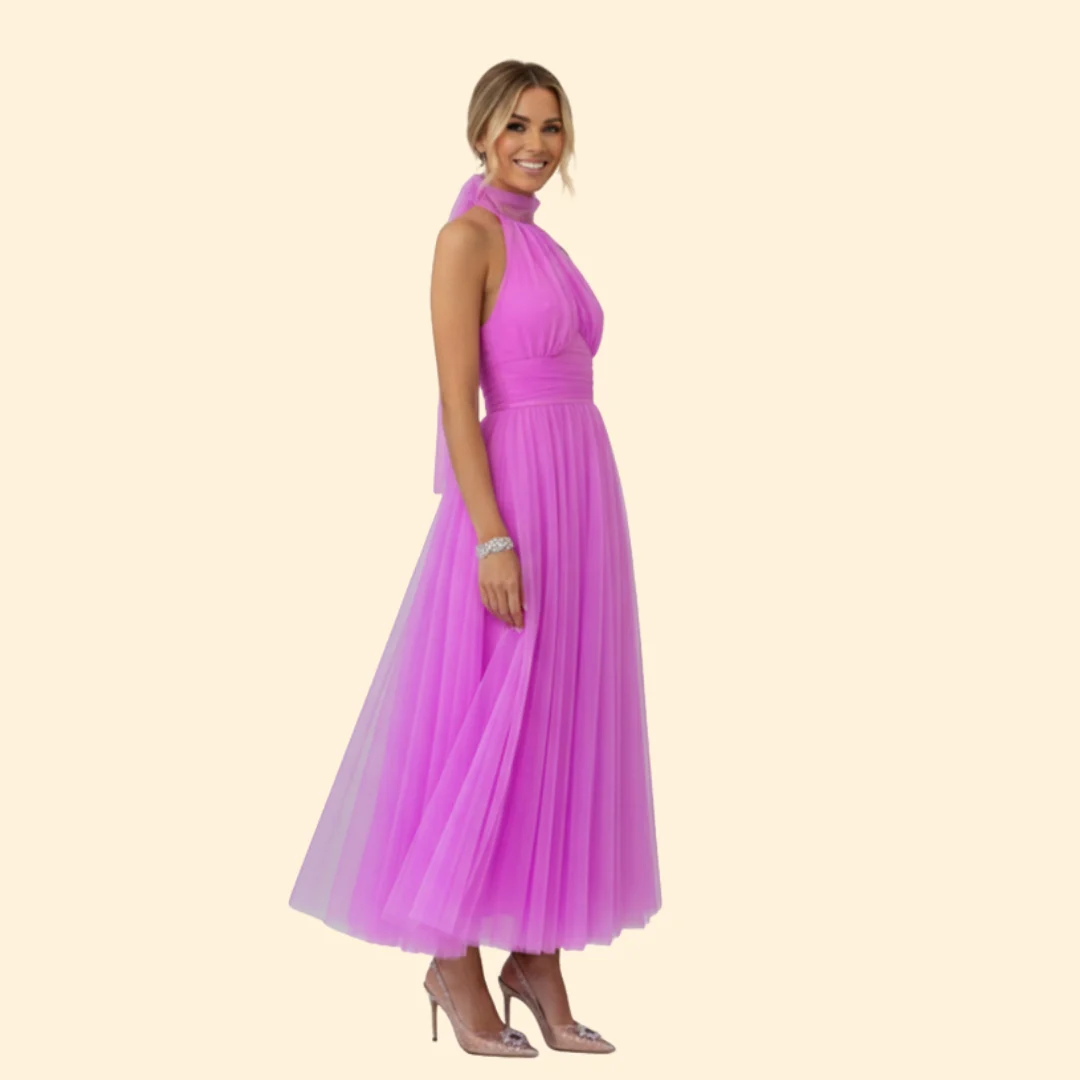 Women’s Floor-Length Tulle Dress with Halter Design - Image 4