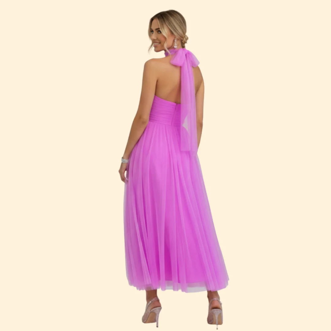 Women’s Floor-Length Tulle Dress with Halter Design - Image 5