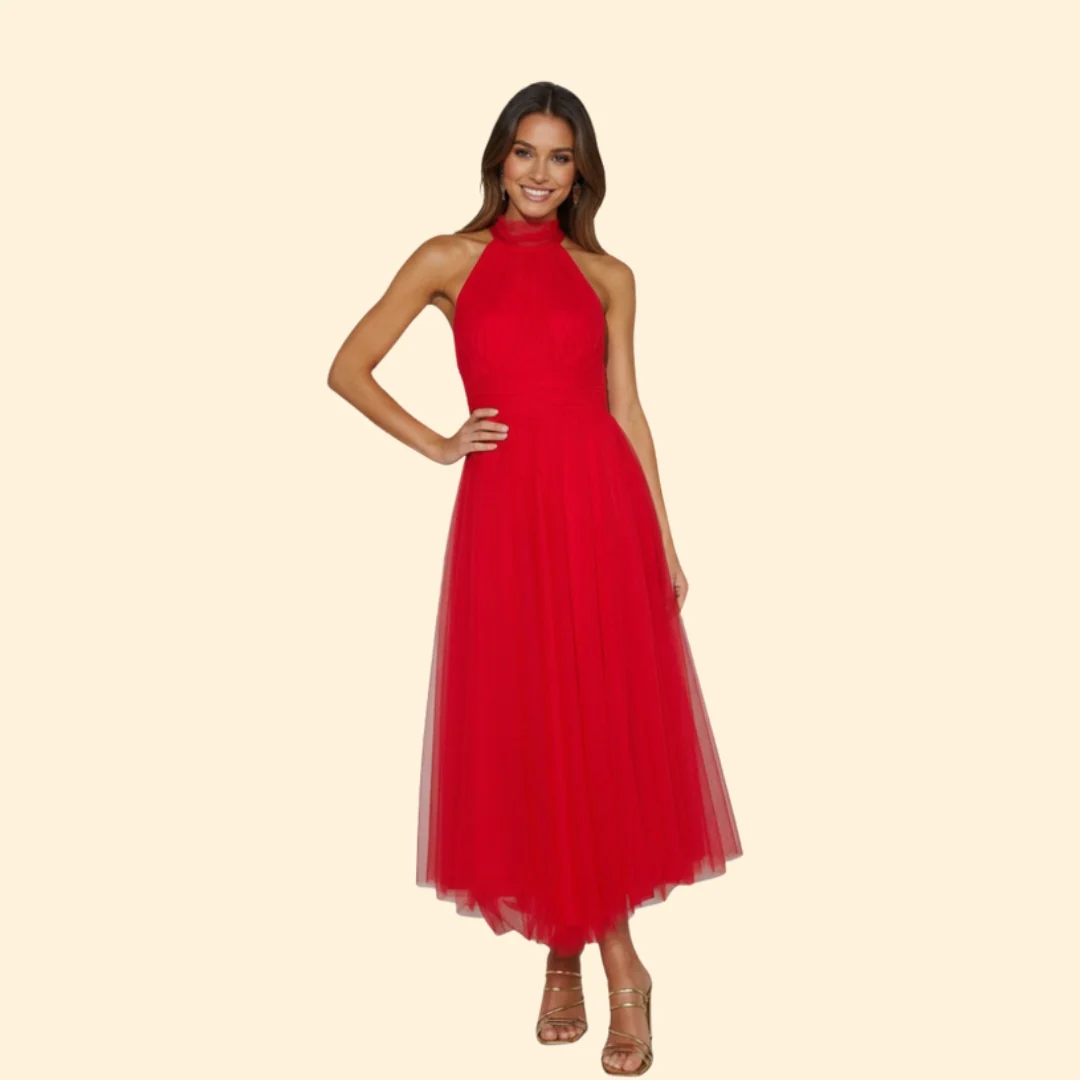 Women’s Floor-Length Tulle Dress with Halter Design - Image 6