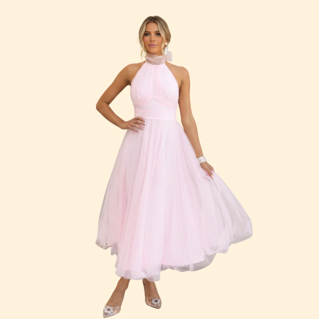Women’s Floor-Length Tulle Dress with Halter Design - Image 7