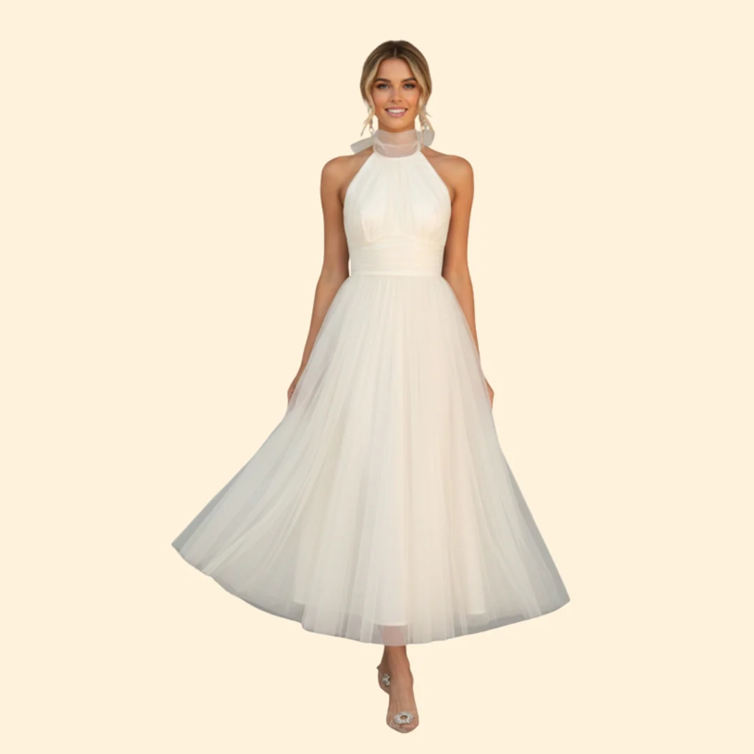 Women’s Floor-Length Tulle Dress with Halter Design - Image 8