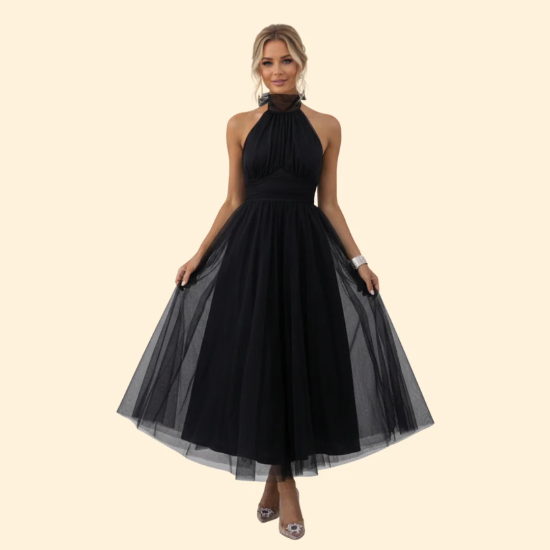 Women’s Floor-Length Tulle Dress with Halter Design - Image 9