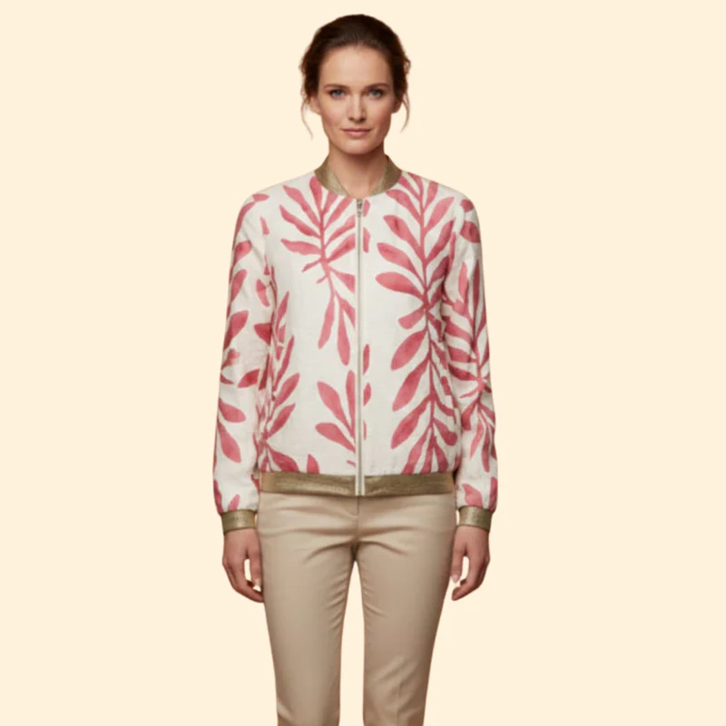 Women's Floral Bomber Jacket with Zip - Image 2