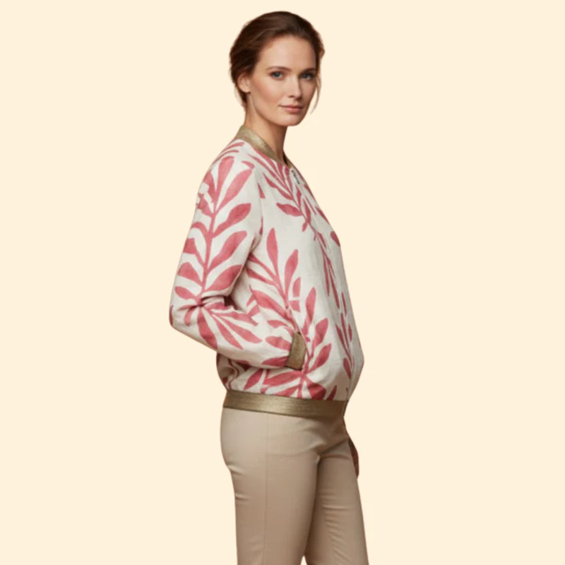 Women's Floral Bomber Jacket with Zip - Image 3