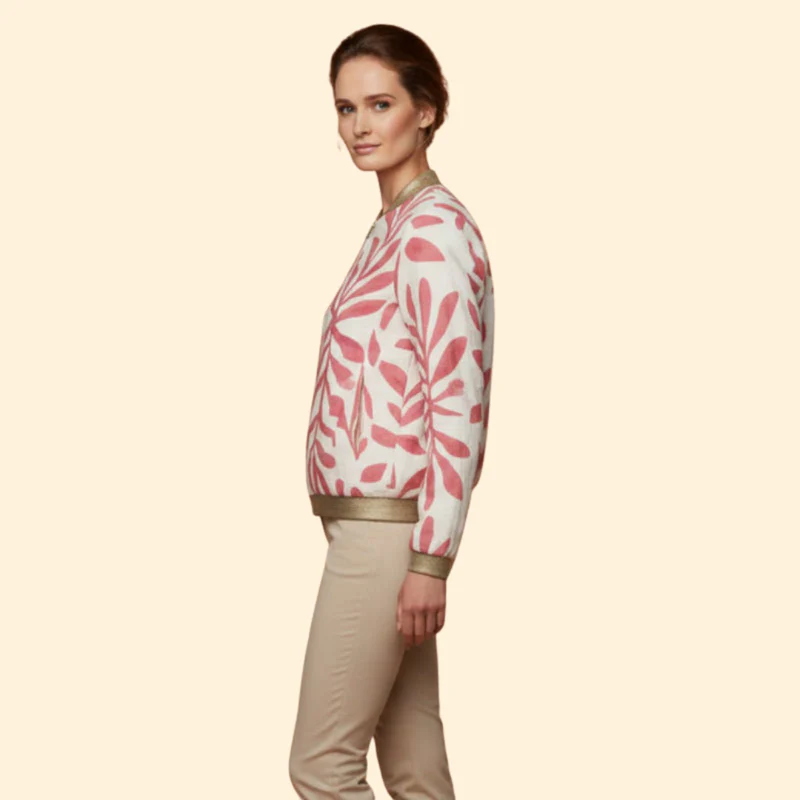 Women's Floral Bomber Jacket with Zip - Image 4