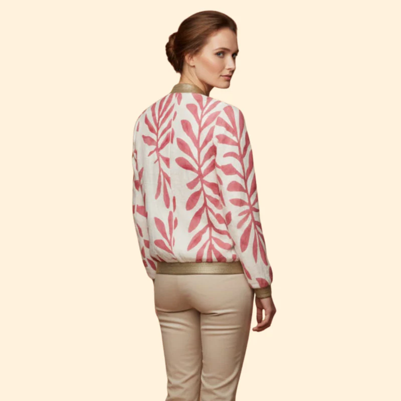 Women's Floral Bomber Jacket with Zip - Image 5
