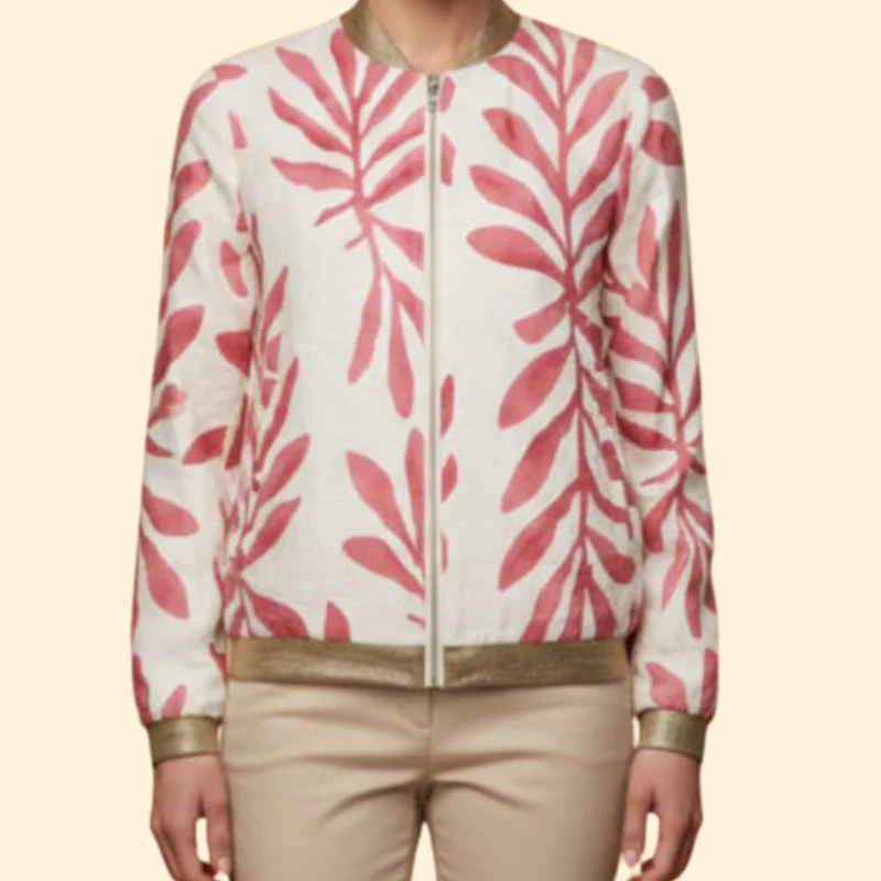 Women's Floral Bomber Jacket with Zip - Image 6