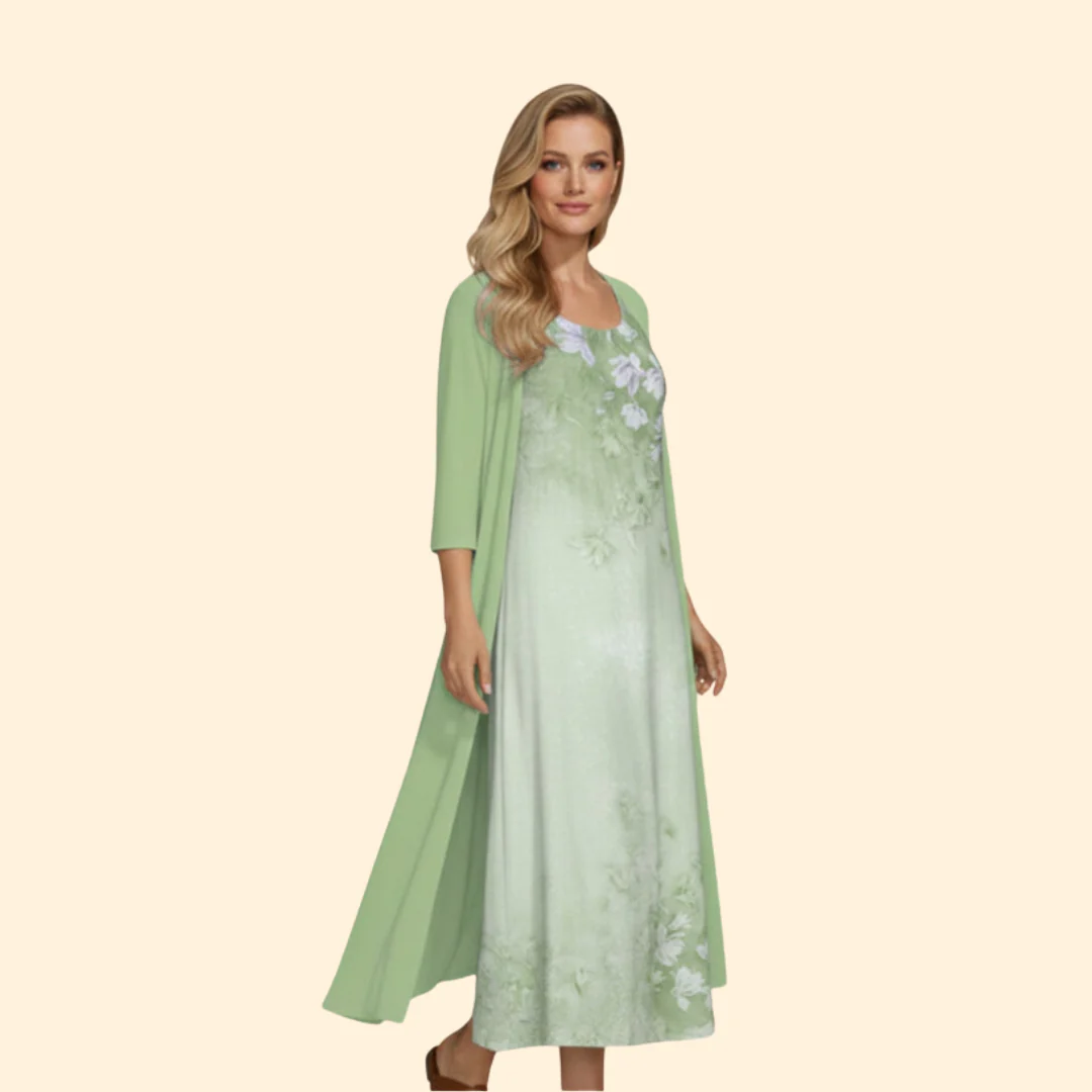 Women’s Floral Dress with Lightweight Cardigan - Image 3