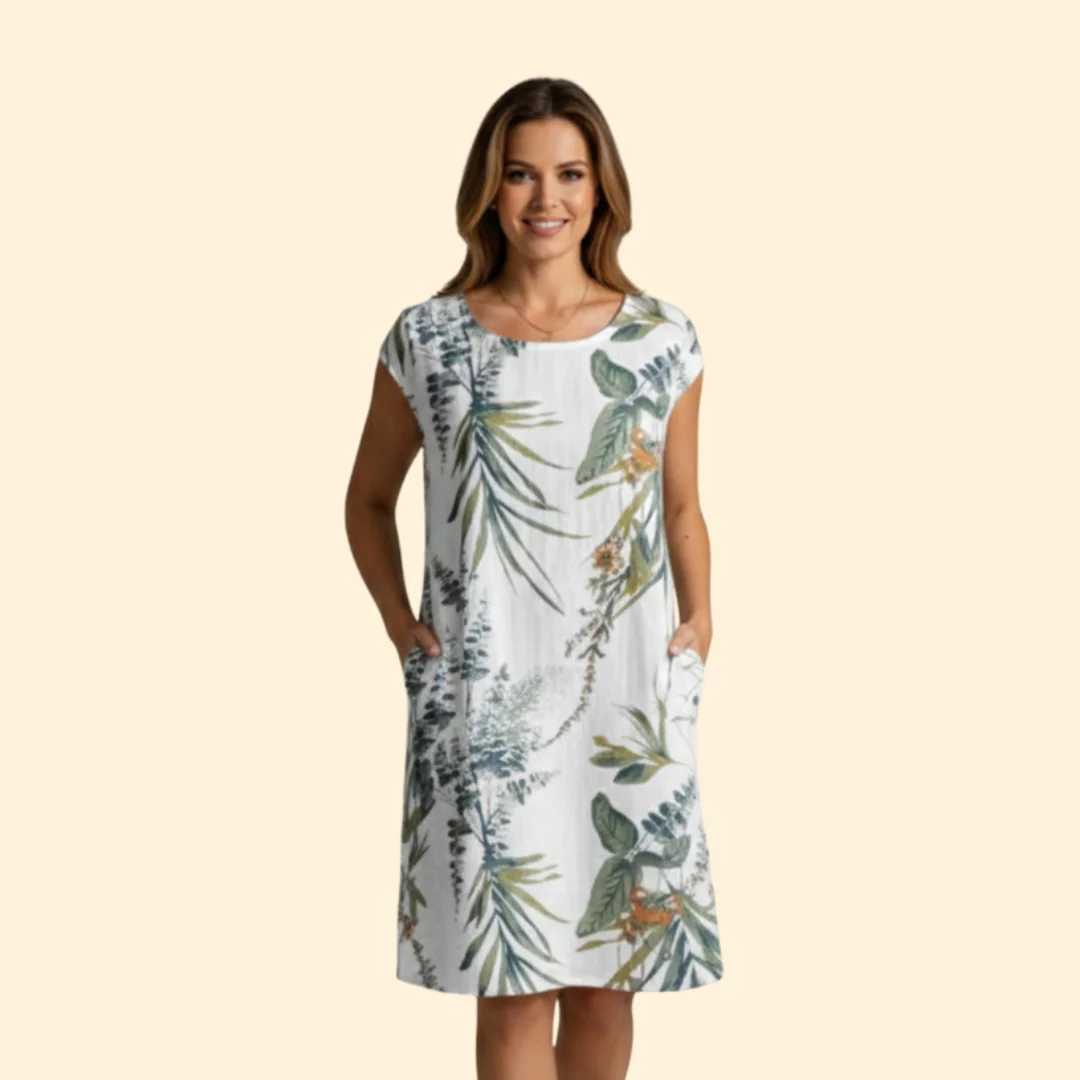 Women’s Floral Dress with Short Sleeves - Image 2